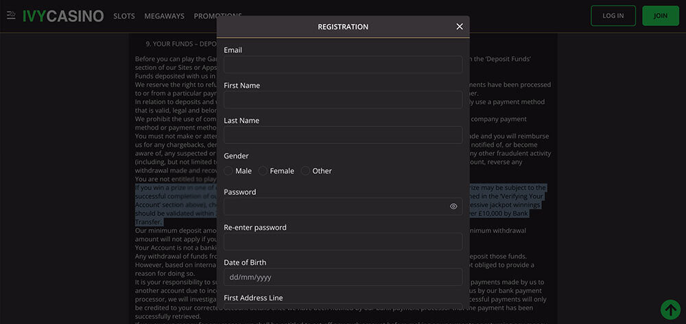 Ivy Casino Registration