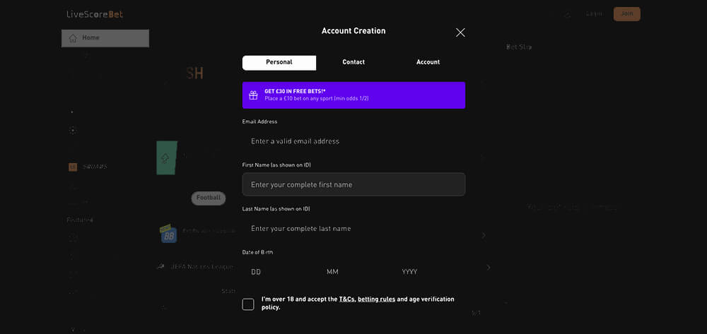LiveScore Bet Registration 