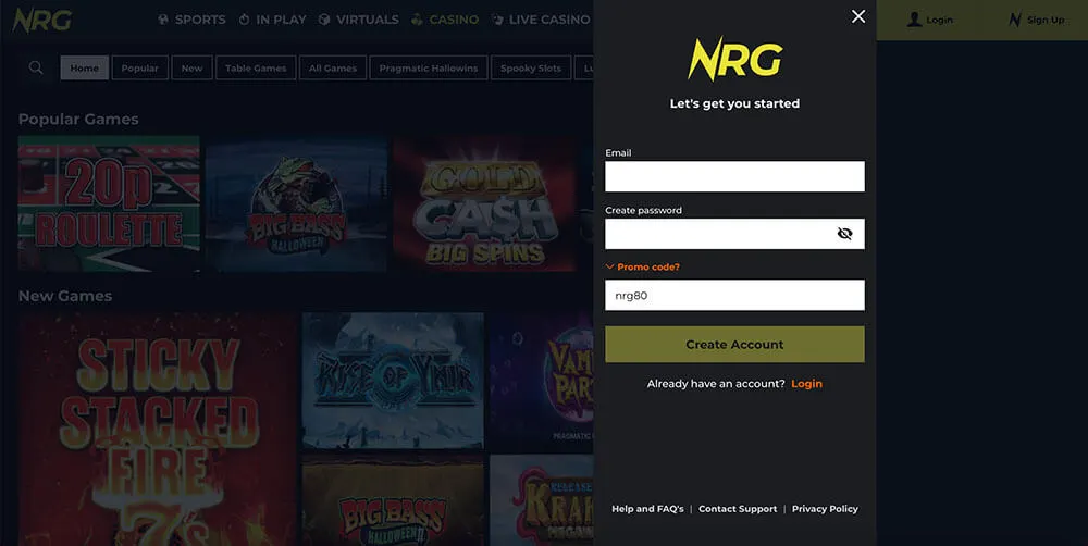 Nrg.bet casino registration